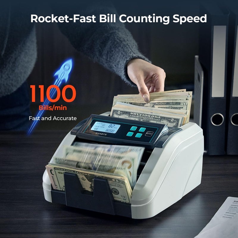 MUNBYN IMC51 Money Counter Machine Count Value, Add+Batch/Add+ Value Mode Bill Counter, UV/MG/IR/MT Detection, USD only Cash Counter,1100 Bills/min, Money Counting Machine with LCD Display (Gray) - Image 3
